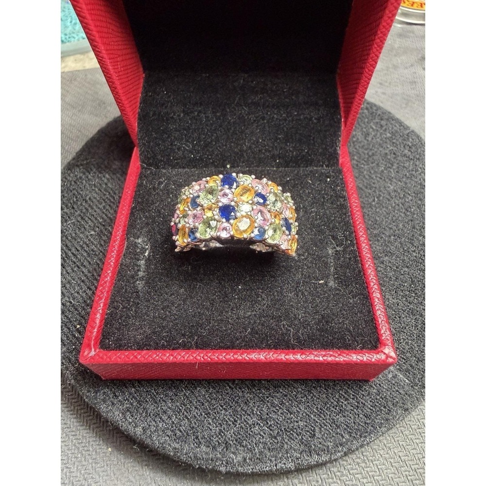 925 Sterling Silver Multi Gemstone Cluster Ring STS Size 7.5